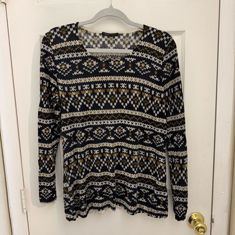 Marina Rinaldi Mulberry Silk Cashmere Blend Fair Isle Print Sweater Size Small